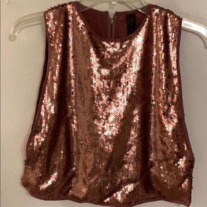 Rose gold brown sequins blouse top